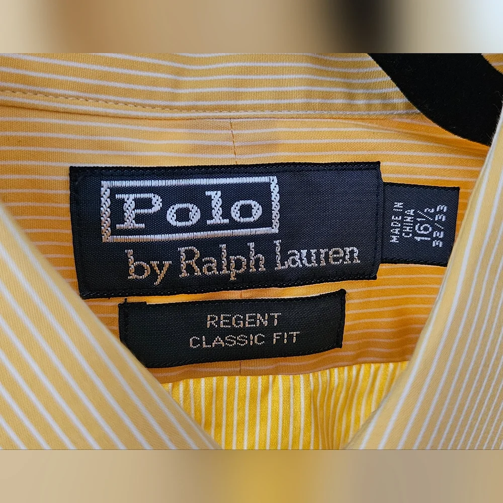 Polo Ralph Lauren Classic Fit Yellow & White Pin Striped Long Sleeve Shirt